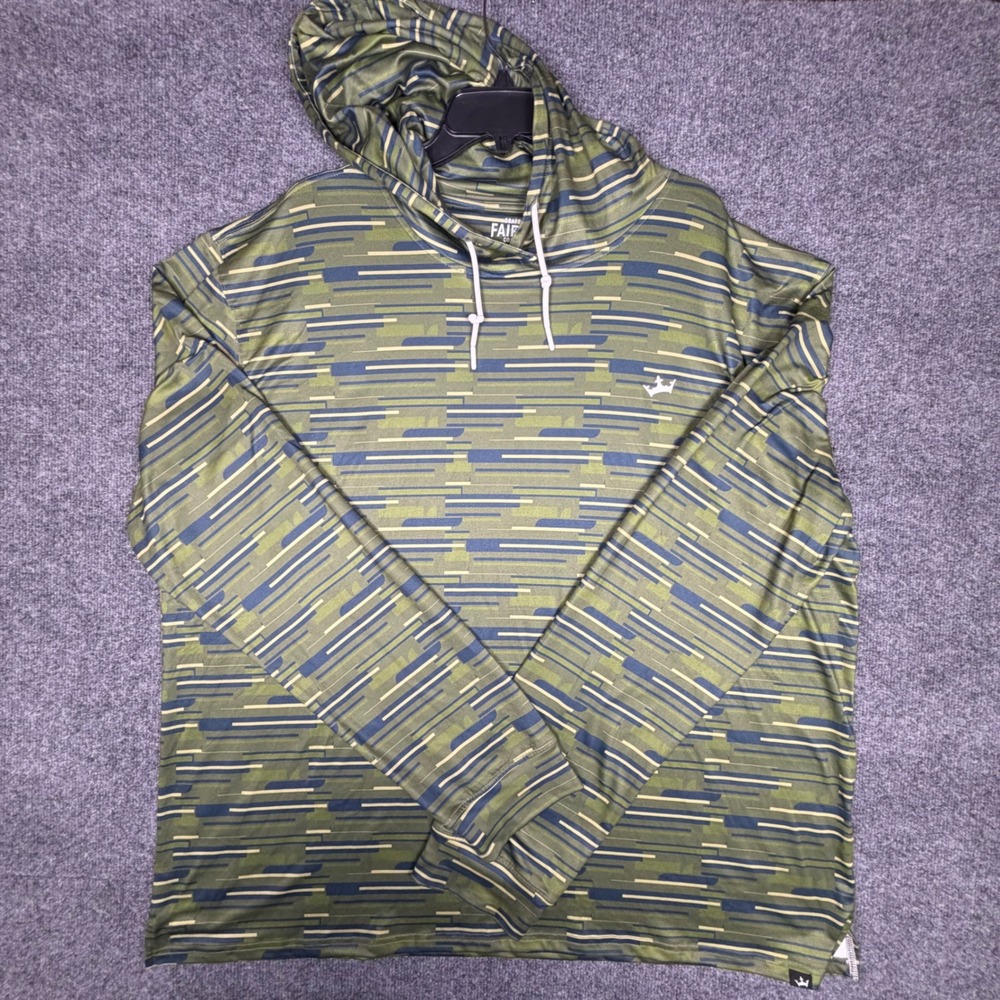 DraftKings Fairway Collection Mens 3XL Hoodie Green Blue Striped Golf Pullover